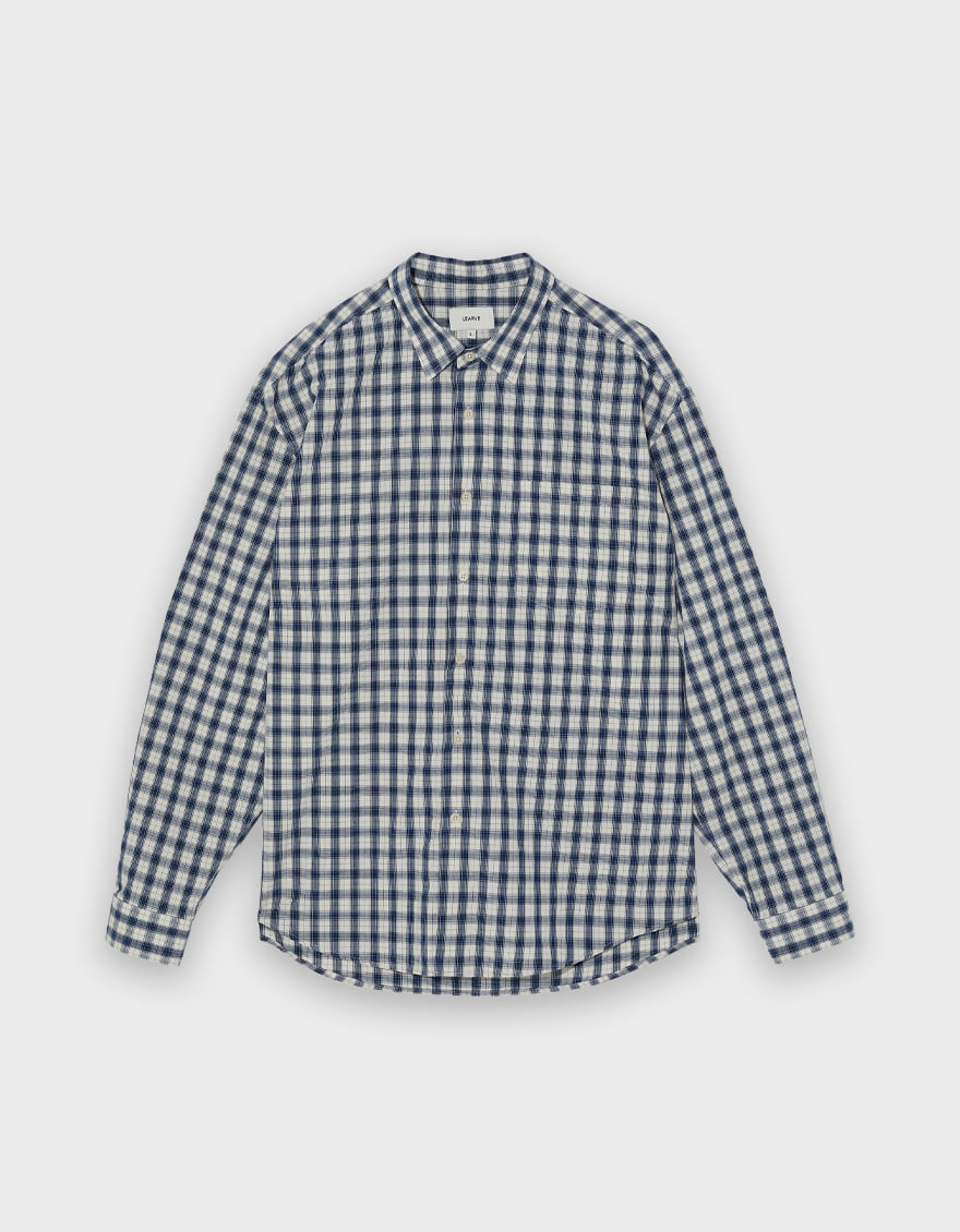 [2차]마레 블루 코튼 체크 셔츠